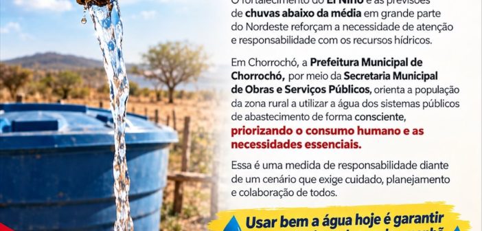 COMUNICADO E ATENÇÃO PARA O USO DA ÁGUA